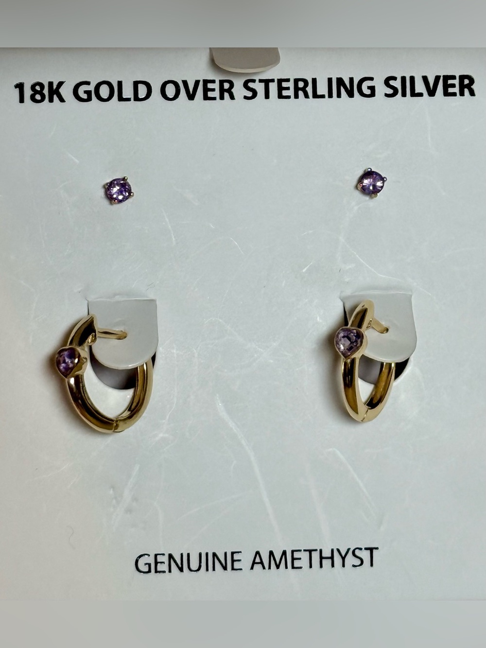 18K Gold Over Sterling Silver Earrings with Genuine Amethyst - Purple